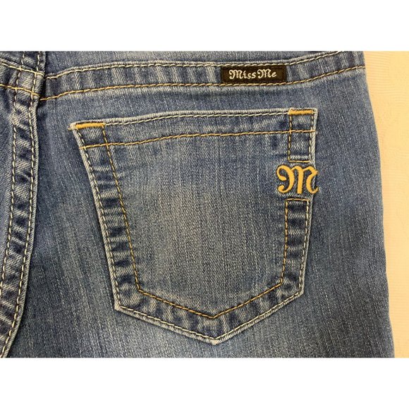MISS ME Mid-Short Embellished Cut-Off Jean Shorts Sz 27 - Picture 7 of 12